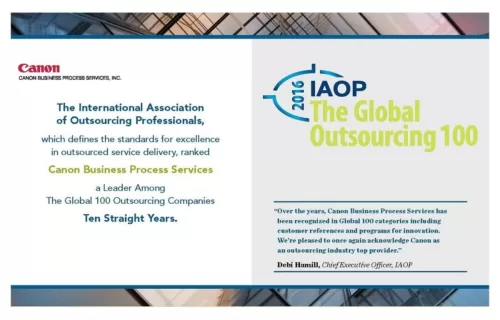 IAOP 2016 Canon Named a Top 100 Outsourcing Leader